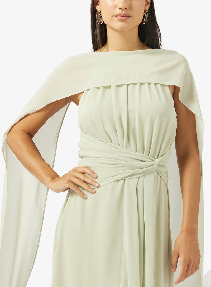 TFNC Neck Tie Front Waist Knot Detail High Neck Maxi Dress - Image 3